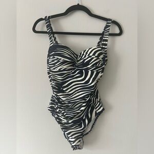 Bond-Eye Australia Black and White Zebra Print One Piece Ruched Swimsuit D / DD